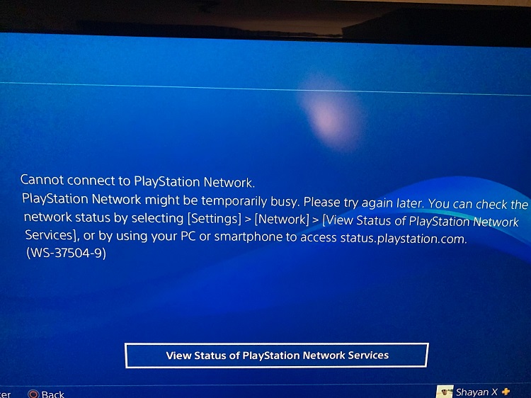WS-37504-9 Error – Failed To Connect Playstation Network